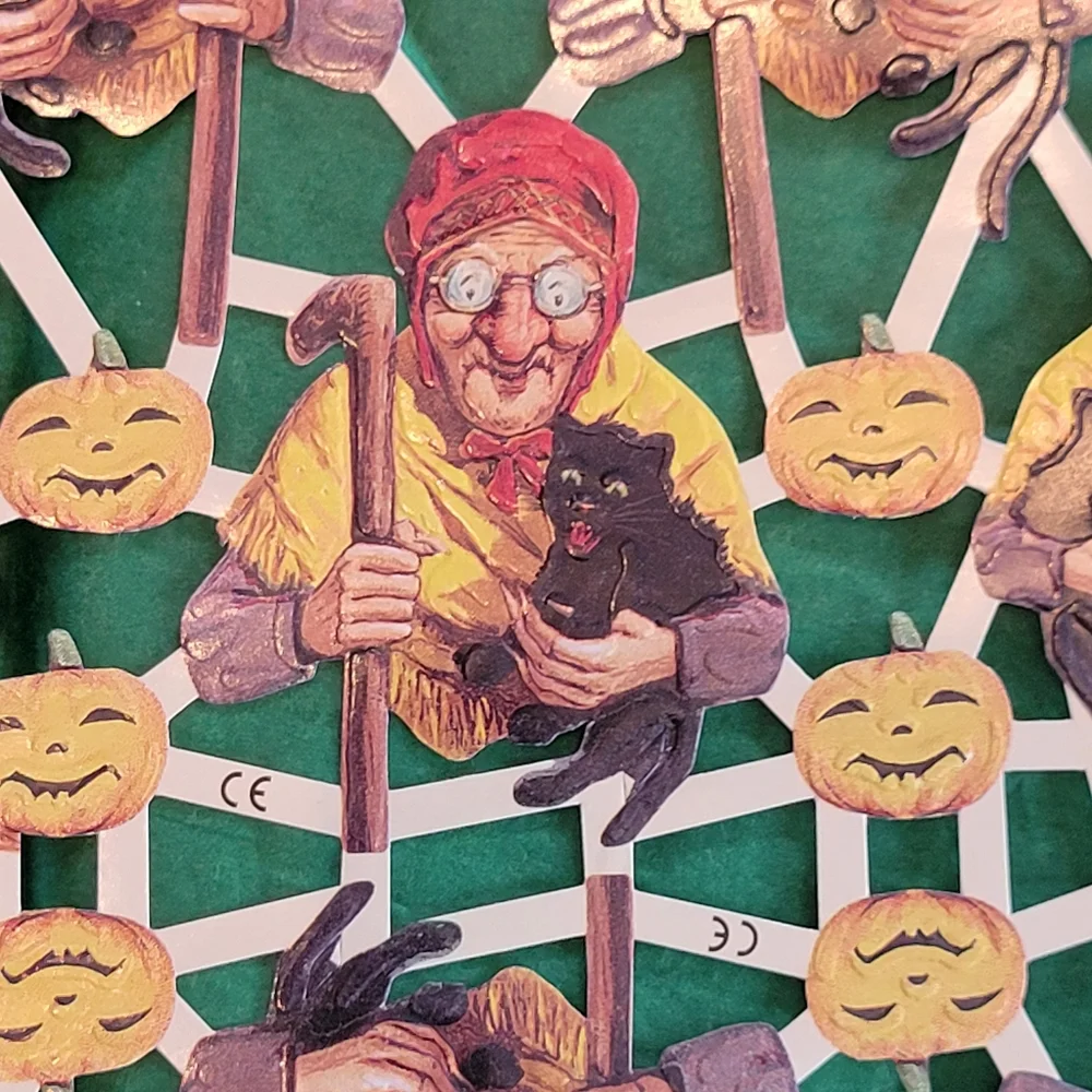 Germany Die Cut Halloween Cut-Outs Old Woman Witch Jack-O-Lantern Pumpkin FINAL